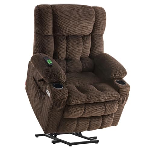 MCombo Dual Motor Power Lift Recliner Chair with Massage and Heat for Elderly People, Infinite Position, USB Ports, Cup Holders, Fabric 7890 (Medium, Mocha)