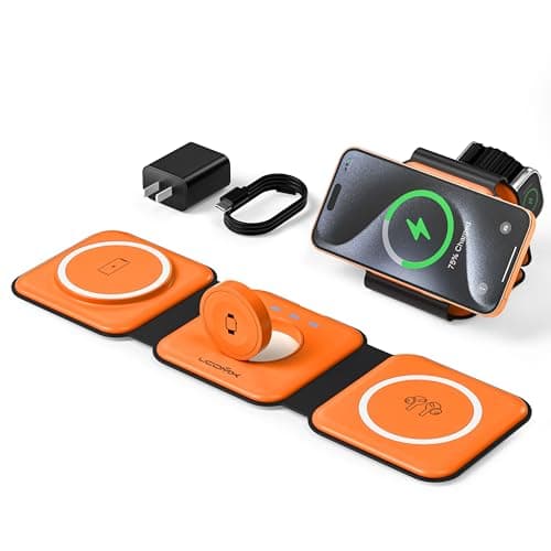 UCOMX 3 in 1 Charging Station for Multple Devices,Foldable 3 in 1 Wireless Charger for Travel,Nano Wireless Charging Station for iPhone16 15 14 13 12 Pro Max/Watch 10 9 8 7 6 5 4 3 Ultra/AirPod Pro