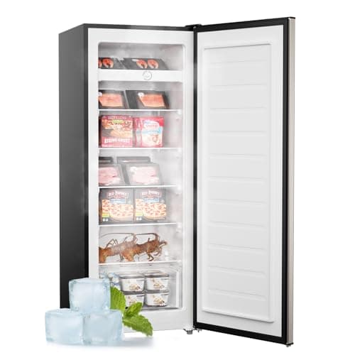 Upstreman 7.0 Cu.Ft Upright Freezer, Large Capacity Stand Up Freezers with 5 Adjustable Shelves, Convertible Refrigerator/Freezer, Reversible Door for Home, Basement, Apartment (Stainless)
