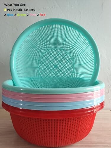 8 pcs Plastic Wash Basket Round Perforated Colander Wash Vegetables and Fruits Drain Cooked Pasta Kitchen Essentials Food Strainer Basket Strainer Kitchen Blue pink green red 2