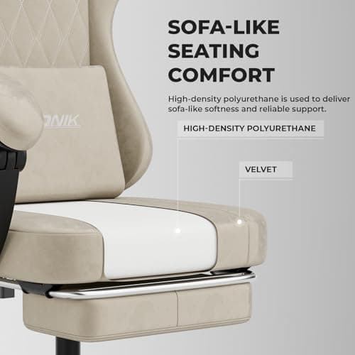 NIONIK Ergonomic Gaming Chair Video Gamer Chairs Gaming Computer Chairs Gamer Chairs for Adults Massage Lumbar Support Swivel Height Adjustable Headrest Backrest Beige 7