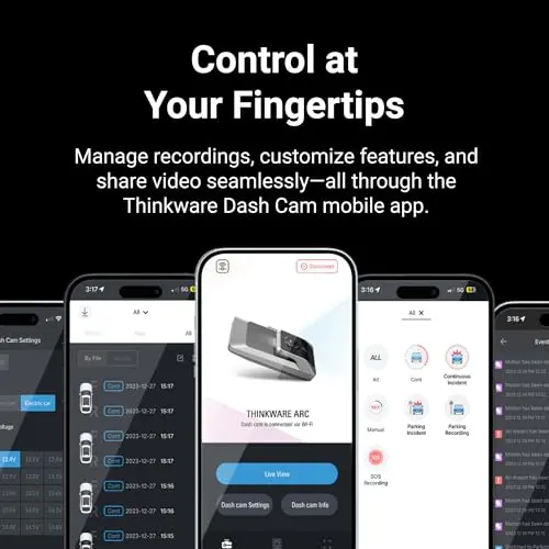Thinkware ARC Dual Dash Cam Front & Rear 2K QHD, 2.7” LCD Touchscreen, 130° Wide Angle, GPS, Wi-Fi, Super Night Vision, Smart Driving Alerts, 24/7 Parking Mode, Hardwiring Included 9