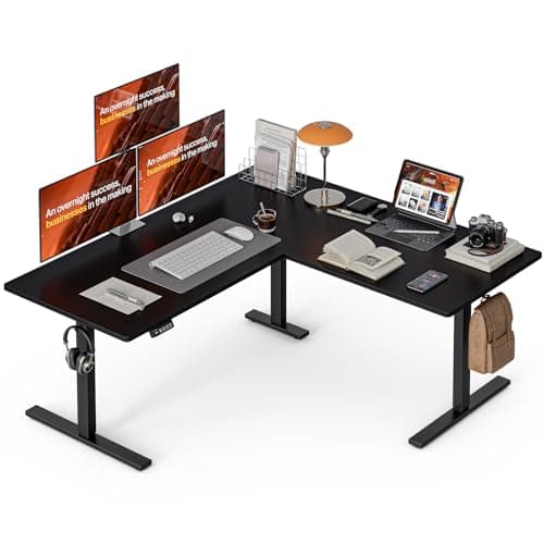 Grandder 63 x 55 Inch L Shaped Standing Desk, Electric Height Adjustable Corner Stand Up Desk, Sit Stand Corner Table Home Office Table, Black Top Black Frame