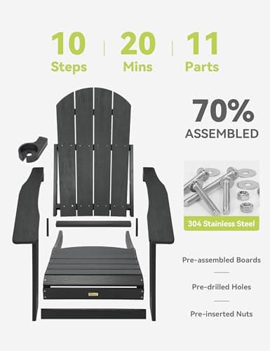 Osoeri Folding Adirondack Chair, Outdoor Patio Firepit Chairs, Sturdy Outside Weather Resistant Lawn Chair, Quick Foldable Pool Side Chair with Cup Holder for Yard, Garden, Patio 6