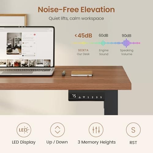 SEDETA Farmhouse L Shaped Standing Desk, 71" x 73" Height Adjustable Home Office Executive Desk with Drawers, Power Outlet, Monitor Stand, Sit Stand Table with Led Lights for Home Office, Black 9