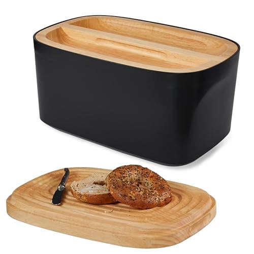 Sonder Los Angeles Union Large Bread Box | Fits Full Sourdough Loaves and More | Breadbox with Cutting Board | Homemade Bread Bin Storage Container | 14.25x9.25x7 in | Black
