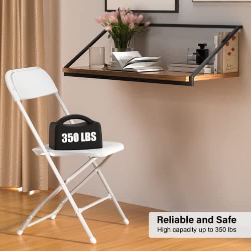 VINGLI White Plastic Folding Chairs, Set of 2, Heavy-Duty Commercial Seats with Steel Frame, 350 lb Capacity, for Indoor & Outdoor Events, Office, Wedding, Party & Dining (2, White, S) 6