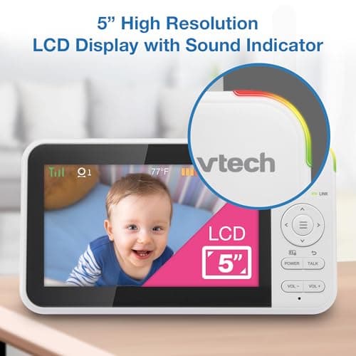 VTech VM924-2 Remote Pan-Tilt-Zoom Baby Monitor with 2 Cameras & Audio,5" LCD Screen,Up to 17Hrs Video Streaming&31Hrs Battery for Audio,Night Vision,1000ft Range,Soothing Sounds,Temperature Sensor 7