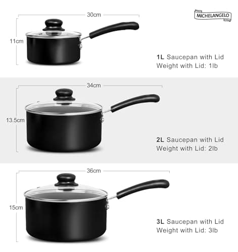 MICHELANGELO Nonstick Saucepan with Lid, Ceramic Sauce Pan Sets, Easy to Clean Sauce Pans, Multi-Purpose Cooking Pots, 1QT & 2QT & 3QT, Black 7