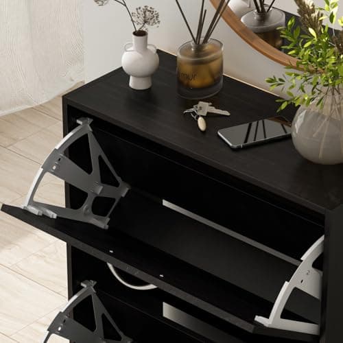 FUFU&GAGA Shoe Cabinet with 2 Flip Drawers for Entryway, Modern Shoe Storage Cabinet, Freestanding Shoe Rack Storage Organizer (22.4”W x 9.4”D x 29”H)(Black) 4