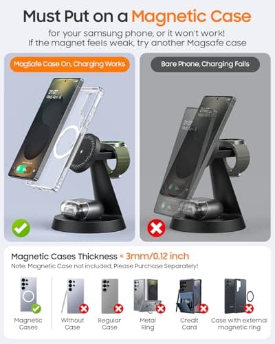 Magnetic Wireless Charger for Samsung, 3 in 1 Charging Station Compatible with MagSafe Samsung Charger for Galaxy S26 Ultra S25 Z Fold7/Flip7, Watch Charger Stand for Galaxy Watch Ultra 8 7, for Buds 7
