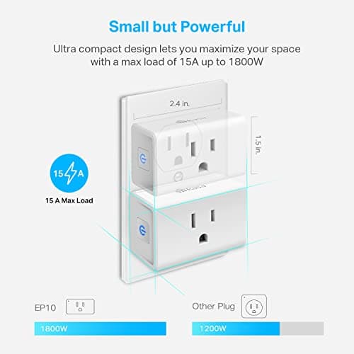 Kasa Smart Plug Ultra Mini 15A, Smart Home Wi-Fi Outlet Works with Alexa, Google Home & IFTTT, No Hub Required, UL Certified, 2.4G WiFi Only, 2 Count (Pack of 1)(EP10P2) , White 5