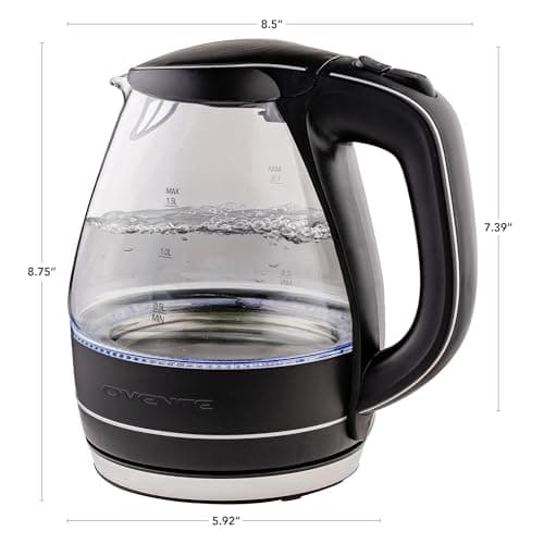 OVENTE Electric Kettle, 1.5L Borosilicate Glass Countertop Water Heater and Boiler for Coffee or Tea, BPA-Free, Auto Shut-Off, Boil-Dry Protection, Removable and Washable Spout Filter, Black KG83B 8
