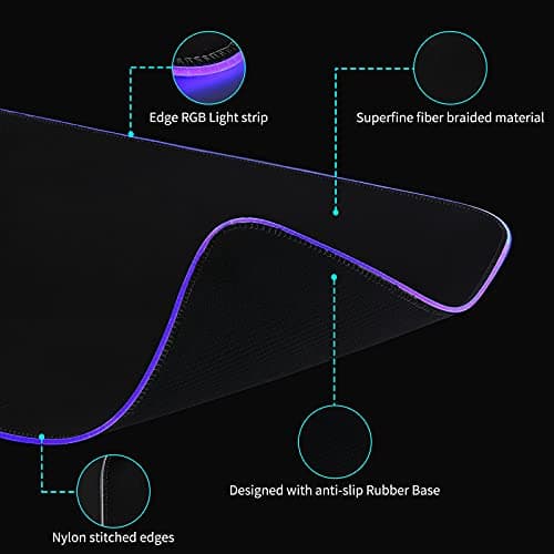 TIDALSOIL RGB Gaming Mouse Pad, 31.5 x 11.8 Inch Oversized Mouse Mat with 13 Light Modes, Non-Slip Rubber Base, Large Keyboard Pad for PC Gaming, Office，Black（Multiple USB Ports） 5