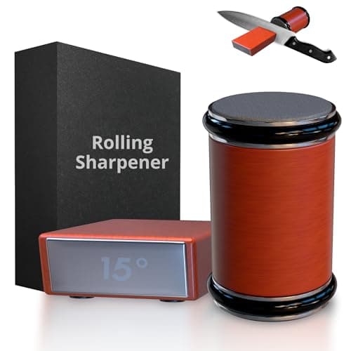 Rolling Knife Sharpener Elebe, Fancy and Accurate Dispenser Kit with Wheels Knife Sharpener Stainless Steel, Wood Color Sharpening Angles 15/20