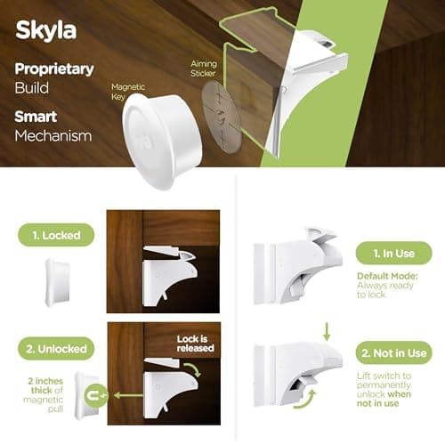 Skyla Homes Magnetic Cabinet Locks Baby Proofing Child Safety - The Safest Quickest and Easiest Multi-Purpose 3M Adhesive Child Proof Latches, No Screws or Tools Needed (12 Pack) 7