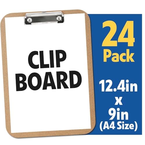 24 Pack Clipboards Bulk, Clip Boards 8.5x11 Standard Letter Size, Clipboards for Classroom, Wooden Clipboard, Hardboard Office Clipboard, Classroom Supplies 7