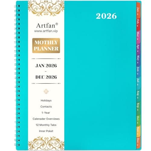 2026 Monthly Planner - JAN 2026 - DEC 2026 Planner/Calendar 2026, 12 Monthly Planners with Tabs & Pocket & Label, Contacts and Passwords, 9" x 11", Thick Paper, Twin-Wire Binding - Blue