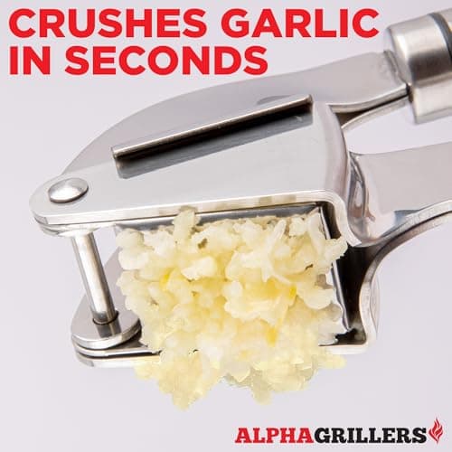 Alpha Grillers Garlic Press Stainless Steel - Easy to Clean, Rust-Proof, Dishwasher Safe - Stainless Steel Garlic Press, Mincer, Crusher with Silicone Peeler & Cleaning Brush 5