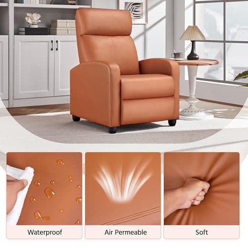 Yaheetech Recliner Chair PU Leather Recliner Sofa Home Theater Seating with Lumbar Support Overstuffed High-Density Sponge Push Tan Recliners 9