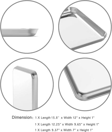 Wildone Baking Sheet Set of 3, Stainless Steel Cookie Sheet Cooking Sheet Pan for Baking & Roasting, 9/12/16 Inch, Non Toxic & Heavy Duty & Easy Clean 2