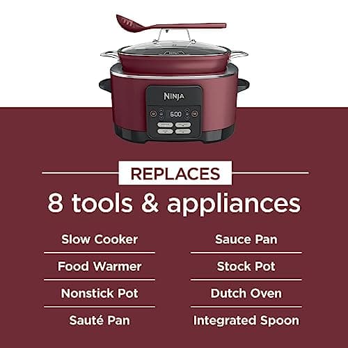 Ninja MC1000 Foodi PossibleCooker 8.5 Quart Multi-Cooker,with 4-in-1 Slow Cooker,Dutch Oven & More,Glass Lid & Integrated Spoon,Nonstick,Oven Safe Pot to 500°F,Cherry Tarte (Renewed) 7