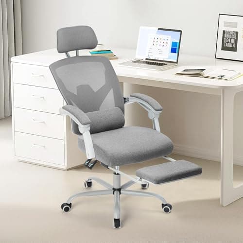 Sweetcrispy Office Computer Desk Chair, Ergonomic High-Back Mesh Rolling Work Swivel Chairs with Wheels, Comfortable Lumbar Support, Comfy Arms for Home, Bedroom, Study, Student, Grey