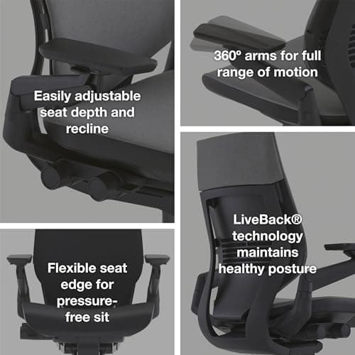 Steelcase Gesture Office Chair - Ergonomic Work Chair with Wheels for Carpet - Comfortable - Intuitive-to-Adjust for Desk - 360-Degree Arms - Graphite Gray Fabric 6