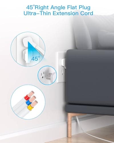 Flat Plug Power Strip, HANYCONY Ultra Thin Extension Cord, 6 Outlets 3 USB Ports(2 USB C), 5ft Multiple Outlet Extender with Wall Mount No Surge Protector for Dorm Room, Cruise, Travel Essentials 5