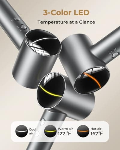 High-Speed Ionic Hair Dryer, 160,000 RPM Brushless Motor Blow Dryer for Fast Drying, 500M Negative Ions for Frizz-Free Shine, Low Noise Heat Protection, Magnetic Diffuser & Nozzle for All Hair Types 5