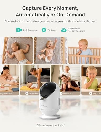 Dr.Care VistaView Smart WiFi Baby Monitor - 5” 1080P Split Screen & 2K Camera App Control, Cry & Motion Alerts, HD Night Vision, 5000mAh Battery, 2-Way Talk, Multi-User, Triple Security, 1279ft Range 7