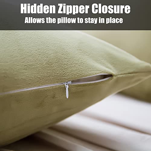 2 Pack Zippered Velvet Standard Pillowcases, Super Soft and Cozy Luxury Fuzzy Flannel Pillow Cases with Zipper, 20x26 Inches, Army Green 5
