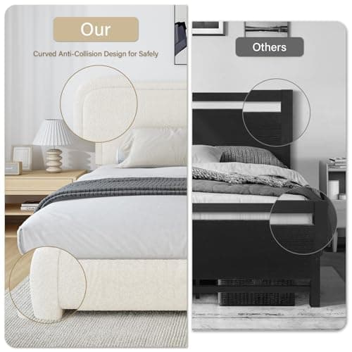 BarnFurin Full Size Bed Frame with Headboard, Cloud Boucle Upholstered Platform Bed Frame, Soft Rounded Corners, No Box Spring Required, Non-Slip and Noise-Free, Easy Assembly, Cream 7