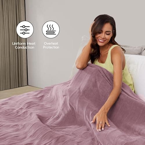 Electric Heated Blanket 62"x84" Twin Size, Soft Coral Fleece with 4 Heating Levels and 10 Hours Auto-Off, Machine Washable, Cozy Plush Fabric for Home, Purple 6