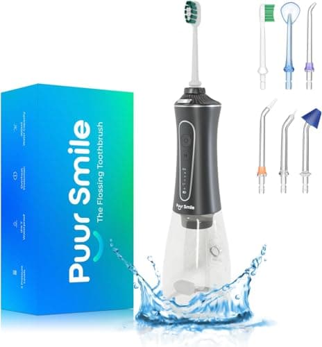 Puur Smile Professional Water Flosser - Advanced Dental Care for a Healthier Mouth, Gum, and Teeth - IPX7 Waterproof Oral Irrigator | 6 Replacement Tips, Travel-Friendly, Rechargeable - Oral Hygiene