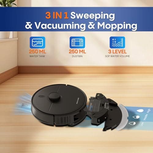 Robot Vacuum and Mop, Robot Vacuum Self Emptying with 5000Pa Suction, 3-in-1 LiDAR Navigation, Home Mapping, No-Go Zones, Up to 60 Days Hands Free Cleaning, Wi-Fi/App/Alexa, Hard Floors, Carpet 7