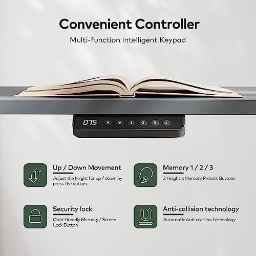 FEZIBO Whole Piece Mid Century Modern Electric Standing Desk with Drawer and Open Storage, 48 x 24 Inches Sit Stand Home Office Desk, Haze Blue Walnut(2 Packages) 7