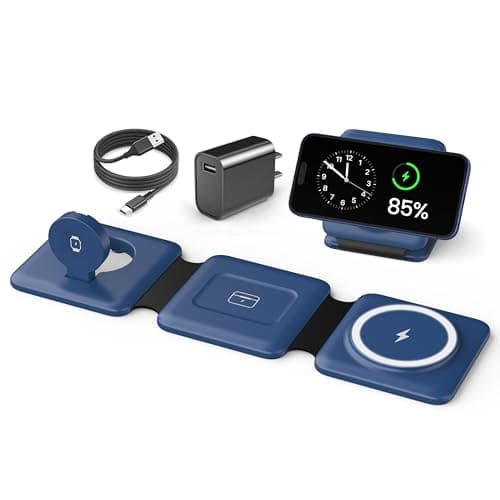 Iseyyox Charging Station for Apple Devices - 3 in 1 Magnetic Foldable Wireless Charger Dock - Travel Charging Pad for MagSafe iPhone 16 15 14 13 12 Pro Max Plus Watch & Airpods
