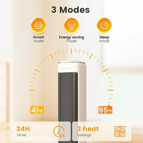 25" Space Heaters For Indoor Use Large Room, Electric Heaters For Indoor Use with Thermostat, Oscillating Room Heaters with Timer, Remote Control, Overheat Protection Tower Heater for Bedroom (Beige) 5