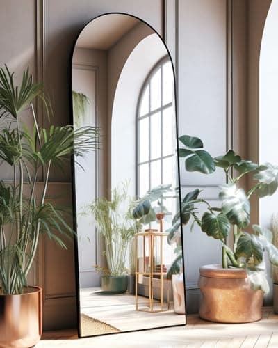 DYNWELL Arched Full Length Mirror, Floor Mirror with Stand, 18"x58" Large Mirror, Wall Mirror Full Length, Black Floor Length Mirror, Body Floor Mirror, Wall Mounted Mirror for Bedroom, Black