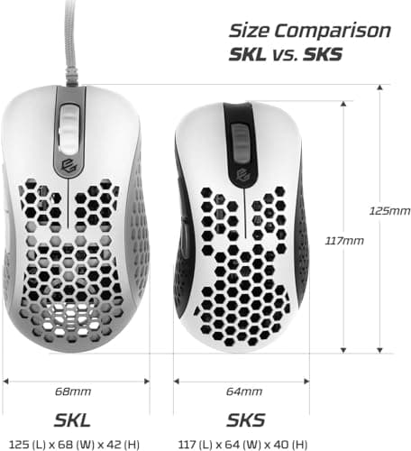 Gwolves Skoll Mini SK-S White 50g Ultralight Weight Honeycomb Design Ergonomic Wired Gaming Mouse with 3389 Sensor - PTFE Skates - 16,000DPI - Detachable Cable (White) (Small) 8