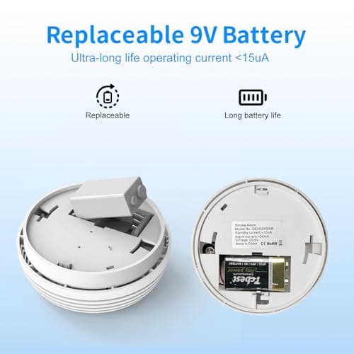 2 Pack Smoke Detector, Photoelectric Sensor Battery-powered Fire Smoke Alarm, LED warning light 85 dB alarm sound, low battery warning, mute and test buttons, suitable for living rooms, bedrooms, etc. 6