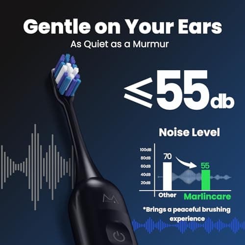 Electric Toothbrush, Marlincare Electric Toothbrush for Adults 180 Days Battery Life Rechargeable with 5 Modes, 48000VPM Motor Smart Timer IPX8, Sonic Toothbrush with 4 Brush Heads &Travel Case, Black 4