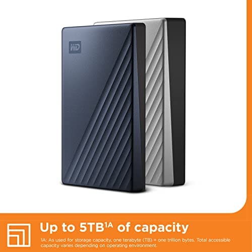WD 4TB My Passport Ultra, Blue, Portable External Hard Drive, backup software with defense against ransomware, and password protection, USB-C and USB 3.1 - WDBFTM0040BBL-WESN 5