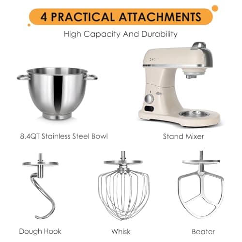 8.4QT Commercial Stand Mixer 800W with Aluminum Die Casting Meets the Standard of NSF/ANSI 8-2023, Mixers Kitchen Electric Stand Mixer with Stainless Steel 8L Bowl, Dough Hook, Whisk and Beater 7