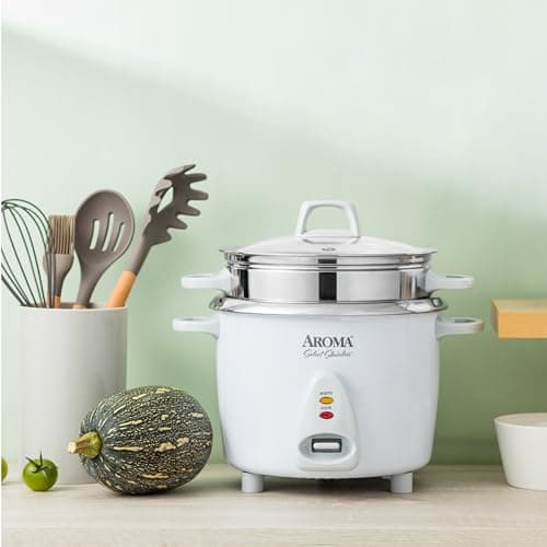 Aroma Housewares 14-Cup (Cooked) / 3Qt. Select Stainless Pot-Style Rice Cooker, & Food Steamer, One-Touch Operation, Automatic Keep Warm Mode, White (ARC-757-1SG) 7