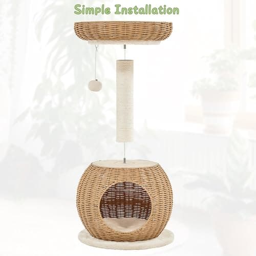Yaheetech Cat Tree, 29.5in Rattan Cat Tower for Indoor Cats w/Scratching Post, Woven Cat Condo and Soft Cushion Top Perch, Aesthetic Cat Tree for Kittens 9