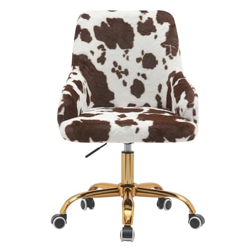 BWE Brown Cow Print Velvet Height Adjustable Computer Armchair Modern Home Office Desk Chair with Wheels and Arms Brown Leopard Print Teal Velvet Swivel and Adjustable Task Desk Chair