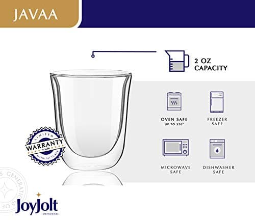 JoyJolt Javaah Double Walled Espresso Glasses Espresso Cups Set of 2 | 2-Ounces 5