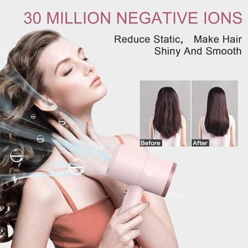 Slopehill Professional Ionic Hair Dryer, Powerful 1800W Fast Drying Low Noise Blow Dryer with 2 Concentrator Nozzle 1 Diffuser Attachments for Home Salon Travel (Pottery Pink and Rose Gold) 5